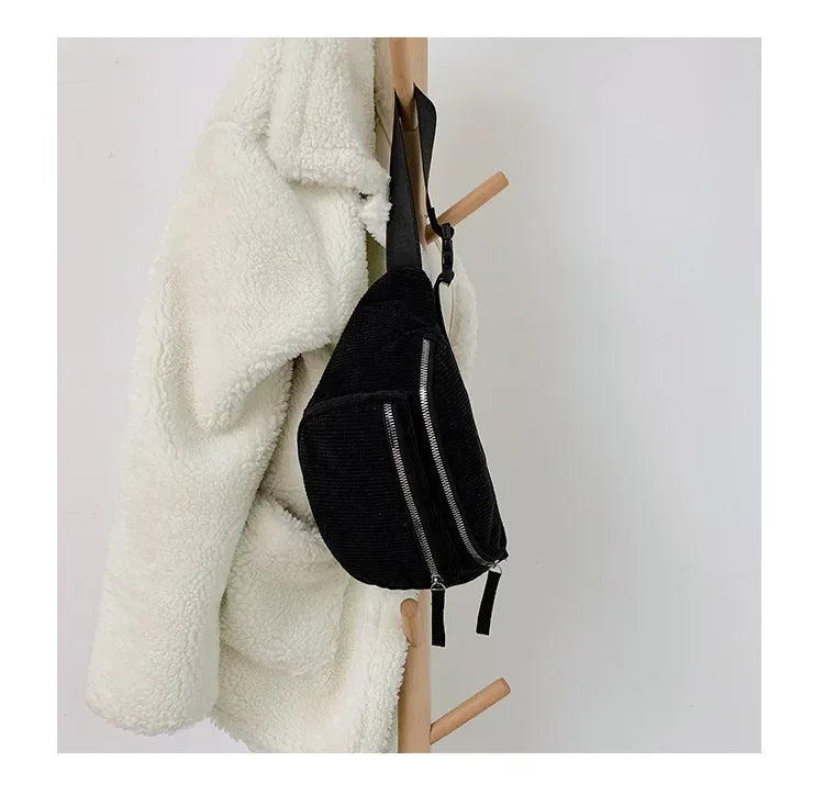 Amblot Black Versatile corduroy bum bag