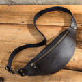 Amblot Black Versatile leather waist sling bag