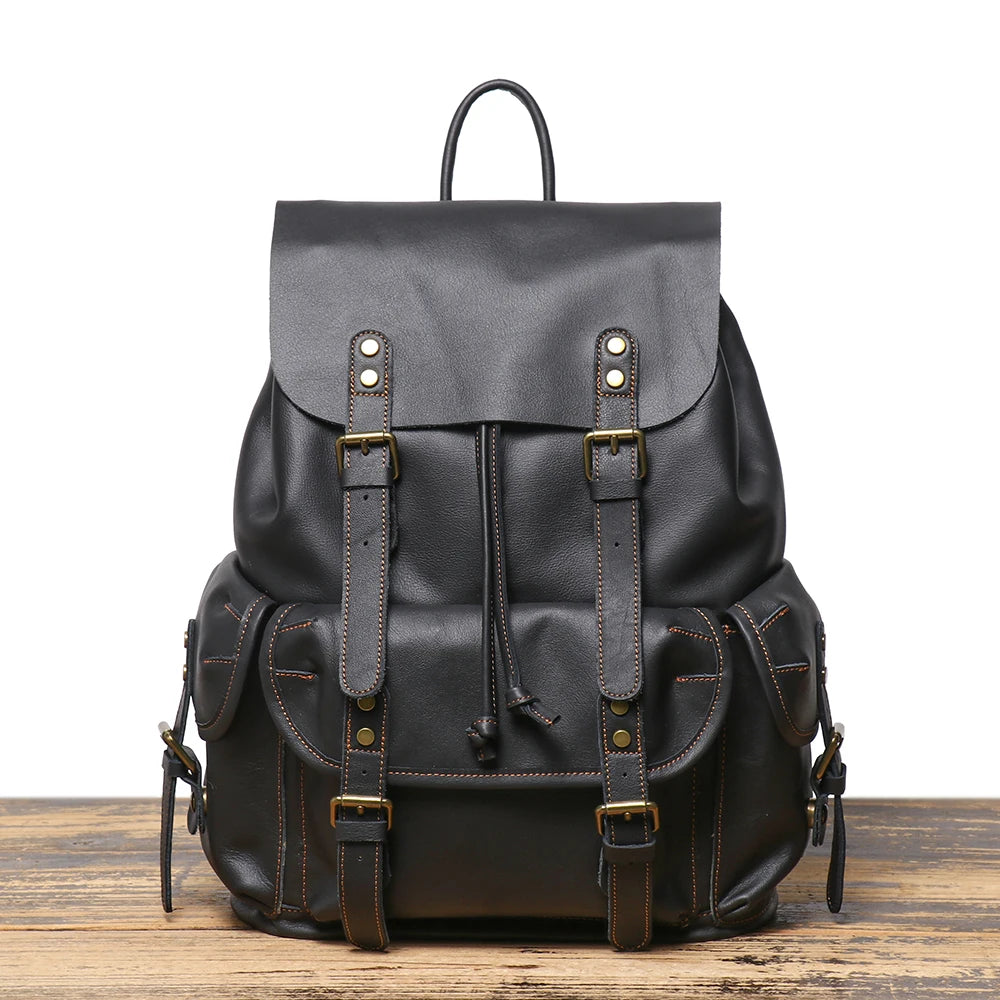 Amblot Black Vintage brown leather rucksack