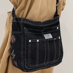 Amblot Black Vintage denim tote bag with zipper