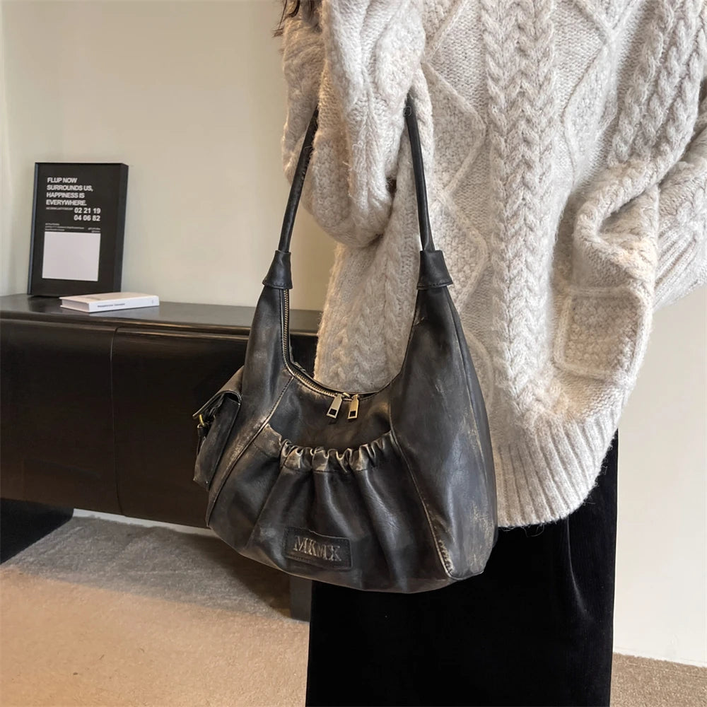 Amblot Black Vintage leather hobo bag