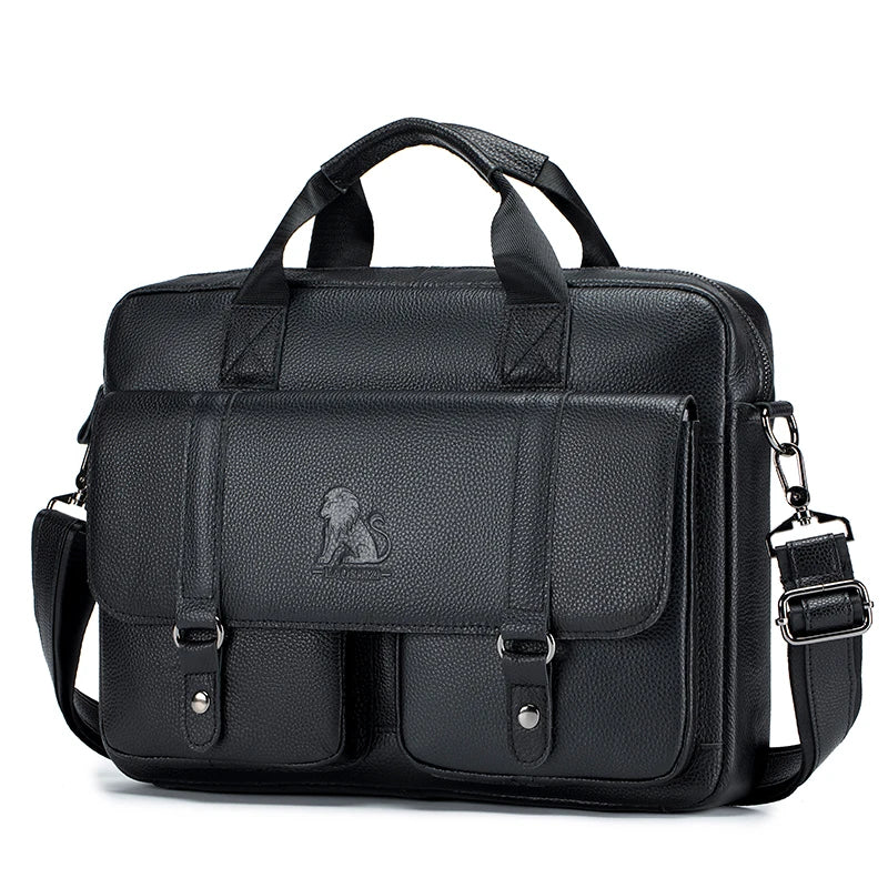 Amblot Black Vintage leather laptop briefcase