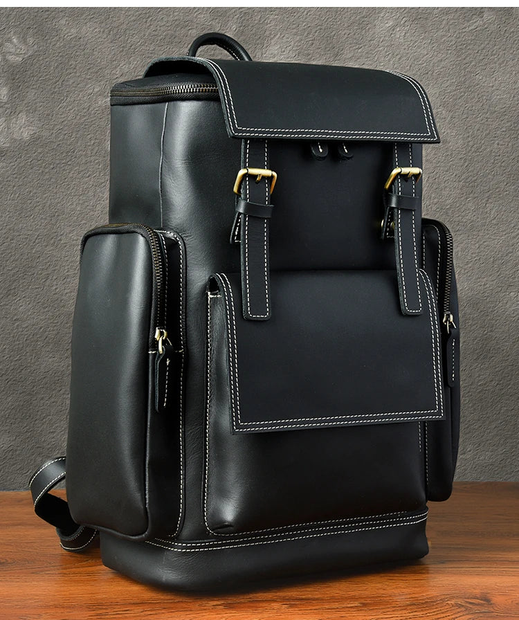 Amblot Black Vintage leather rucksack backpack for men