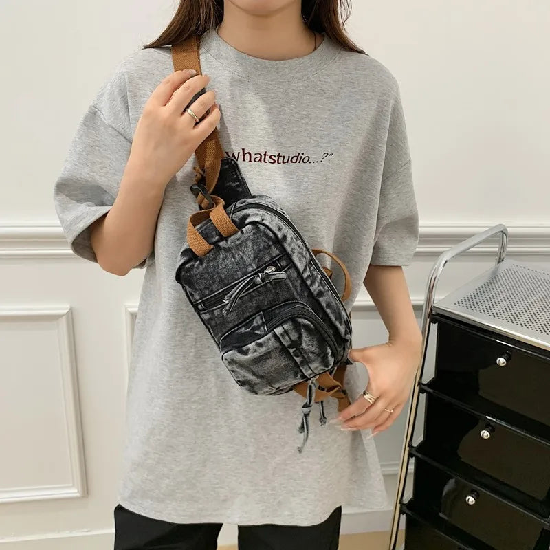 Amblot Black Washed denim crossbody bag