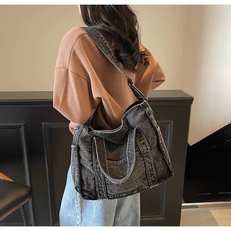 Amblot Black Washed denim tote bag