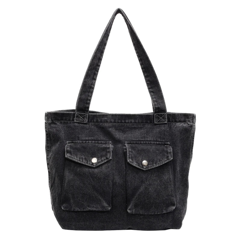 Amblot Black Washed vintage denim tote bag