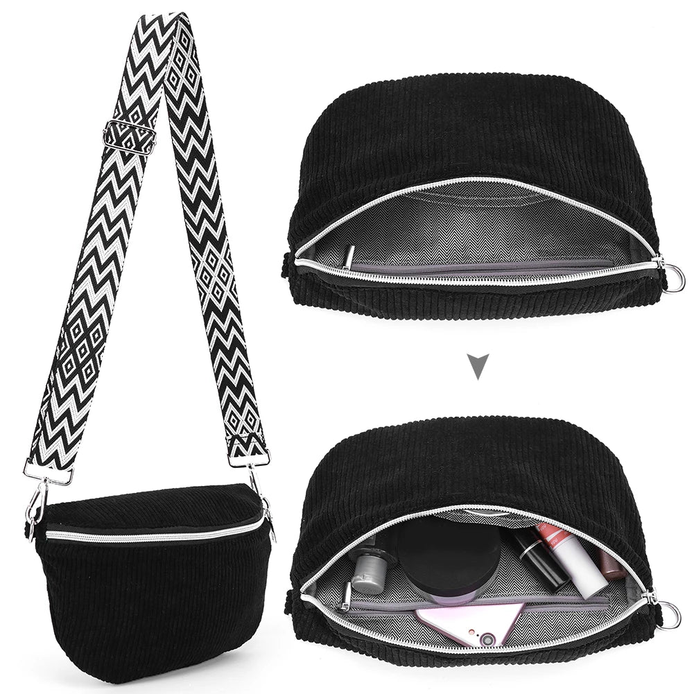 Amblot Black Wide-strap corduroy bum bag
