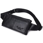 Amblot Black Wide-strap leather bum bag