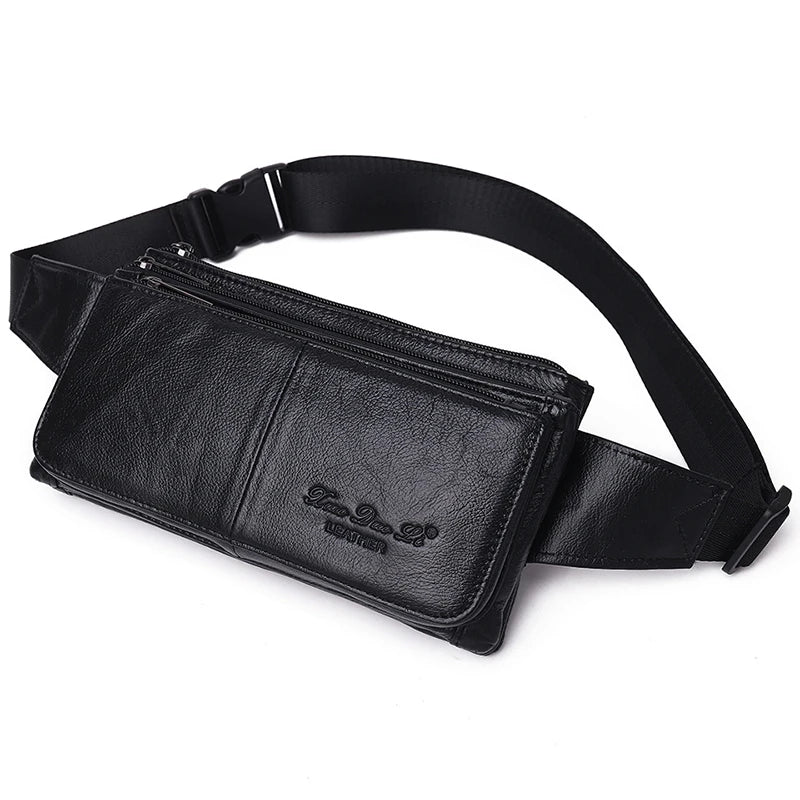 Amblot Black Wide-strap leather bum bag