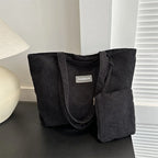 Amblot Black Women’s casual corduroy tote bag for work and school