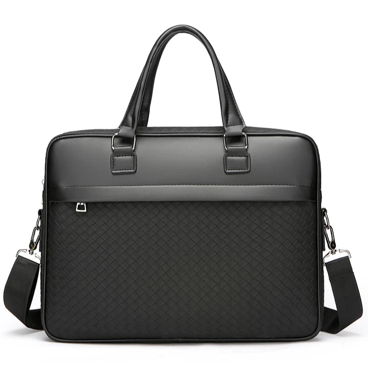 Amblot Black Zippered leather laptop bag