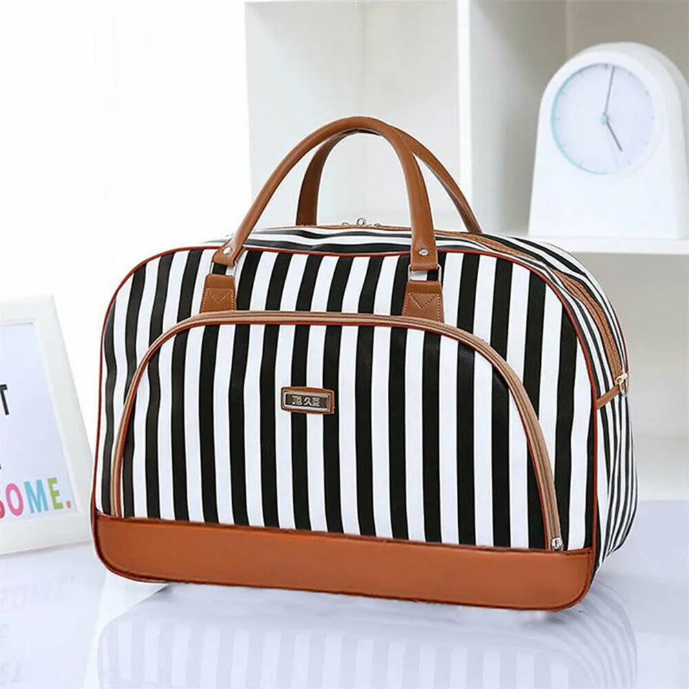 Amblot Blue and white Elegant women's leather duffle bag