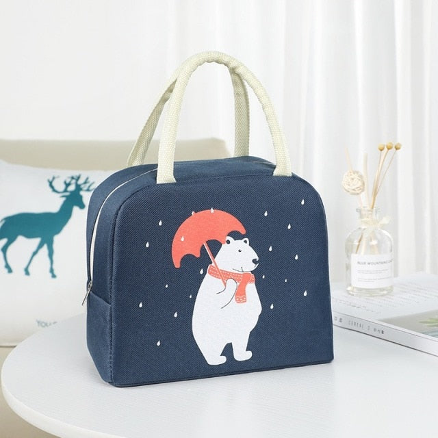Amblot Blue bear insulated lunch tote bag