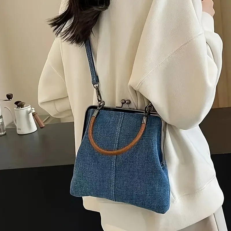 Amblot Blue Denim  handbag for women with handles