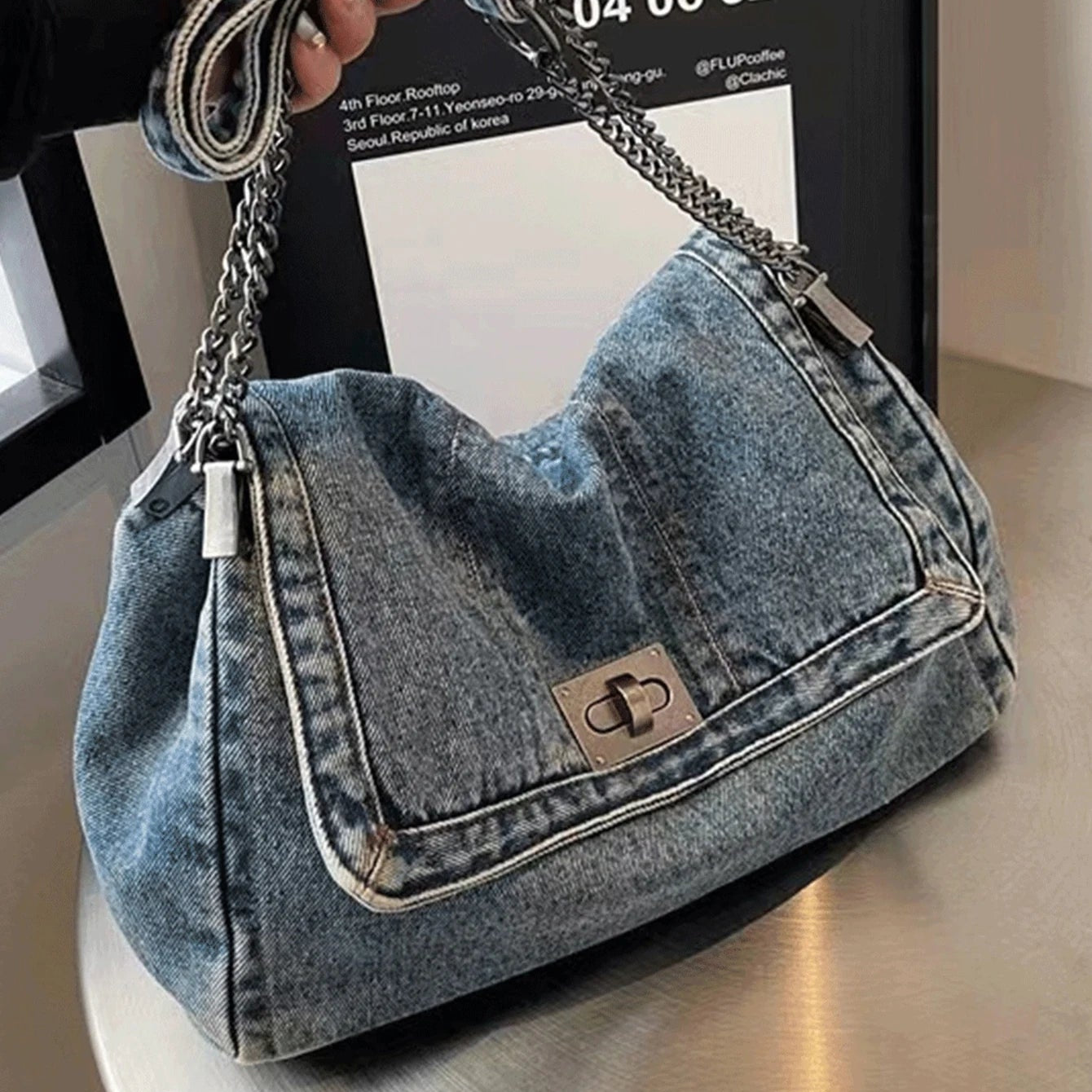Amblot Blue Denim hobo handbag