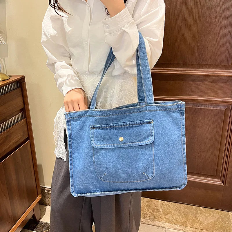 Amblot Blue Denim tote bag with wide straps