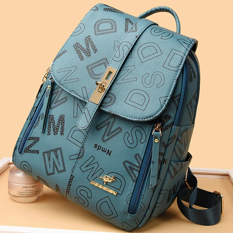 Amblot Blue Designer-style leather backpack