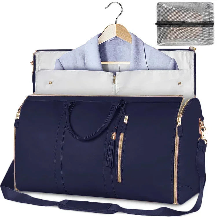 Amblot Blue Foldable women's travel leather duffle bag