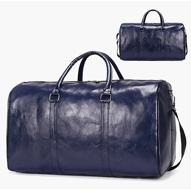 Amblot Blue Handcrafted leather overnight duffle bag