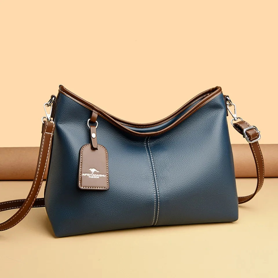 Amblot Blue Leather handbag for work, shopping, or travel