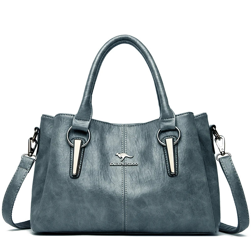 Amblot Blue Leather handbag with detachable shoulder strap