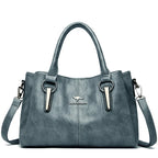 Amblot Blue Leather handbag with detachable shoulder strap