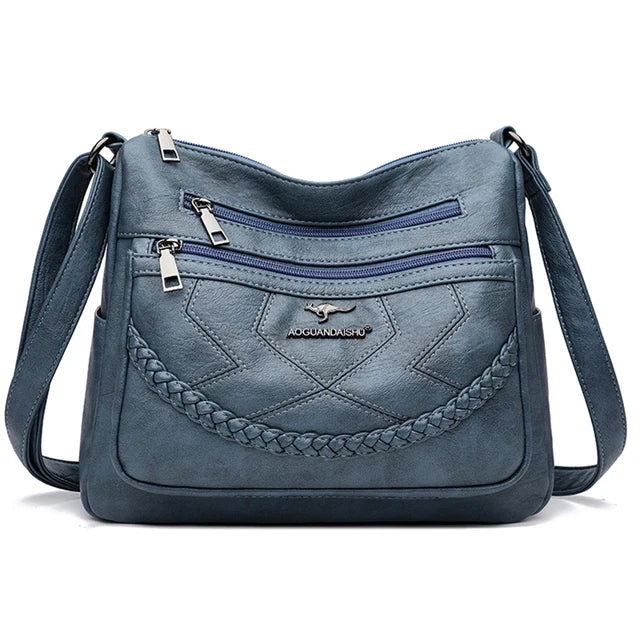 Amblot Blue Leather shoulder bag with adjustable strap