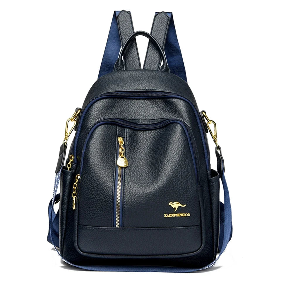 Amblot Blue Modern leather backpack for women
