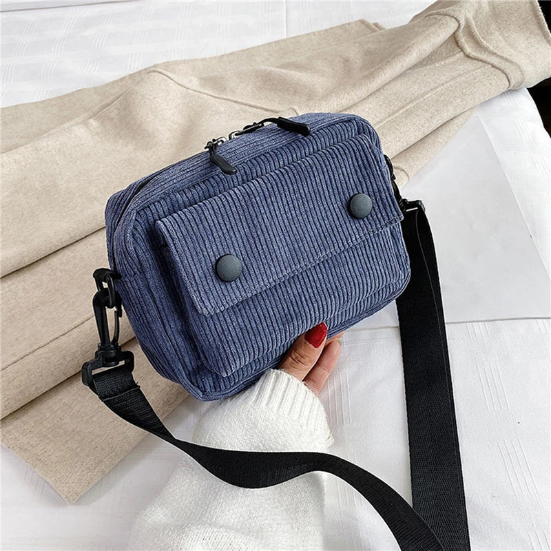 Amblot Blue Rectangular corduroy crossbody bag
