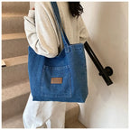 Amblot Blue Rugged denim tote bag for school or work