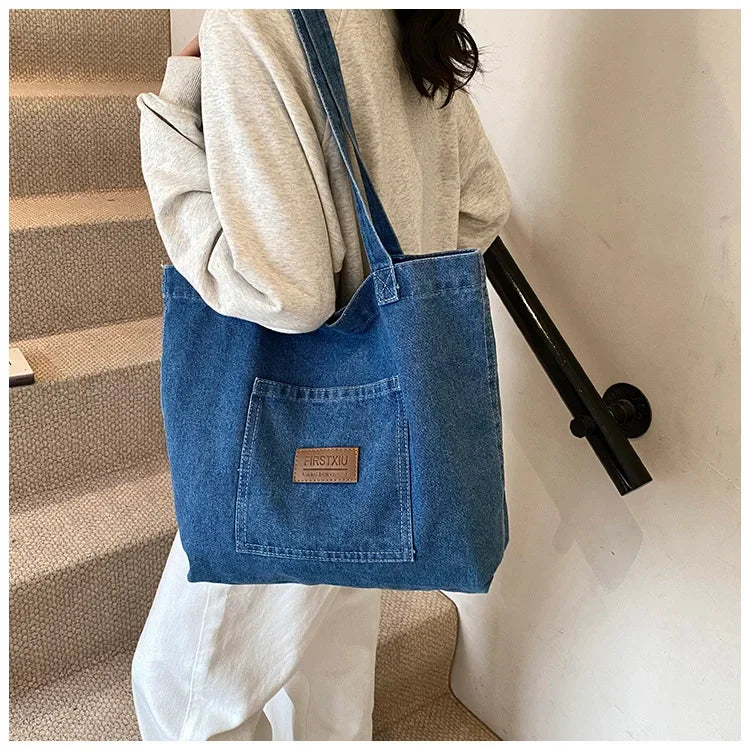 Amblot Blue Rugged denim tote bag for school or work