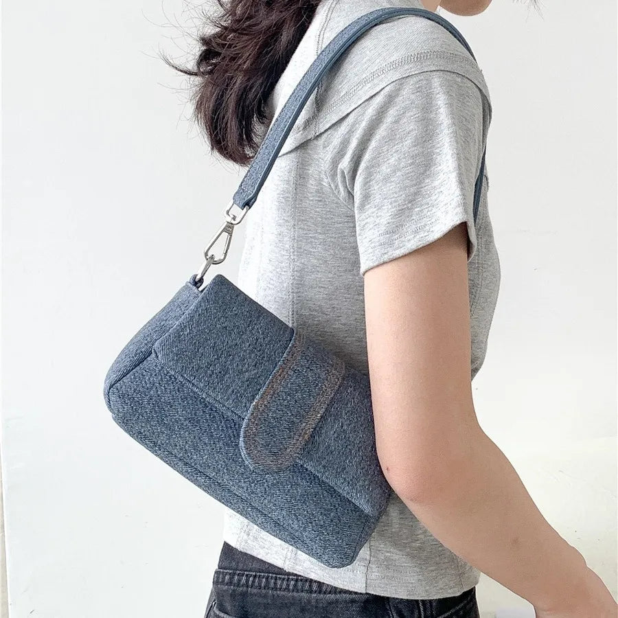 Amblot Blue Small denim purse with button flap