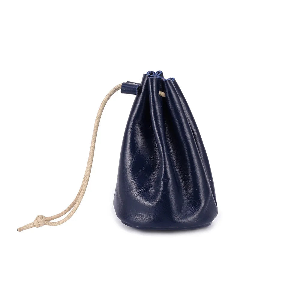 Amblot Blue Small leather drawstring pouch