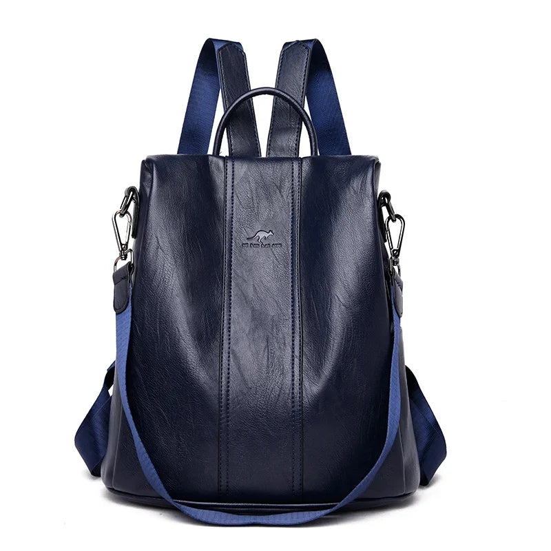 Amblot Blue Soft leather backpack for women