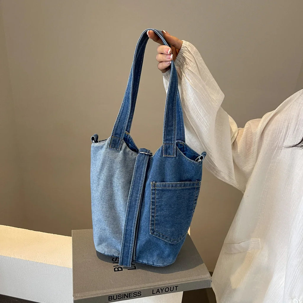 Amblot Blue Two-toned denim tote bag
