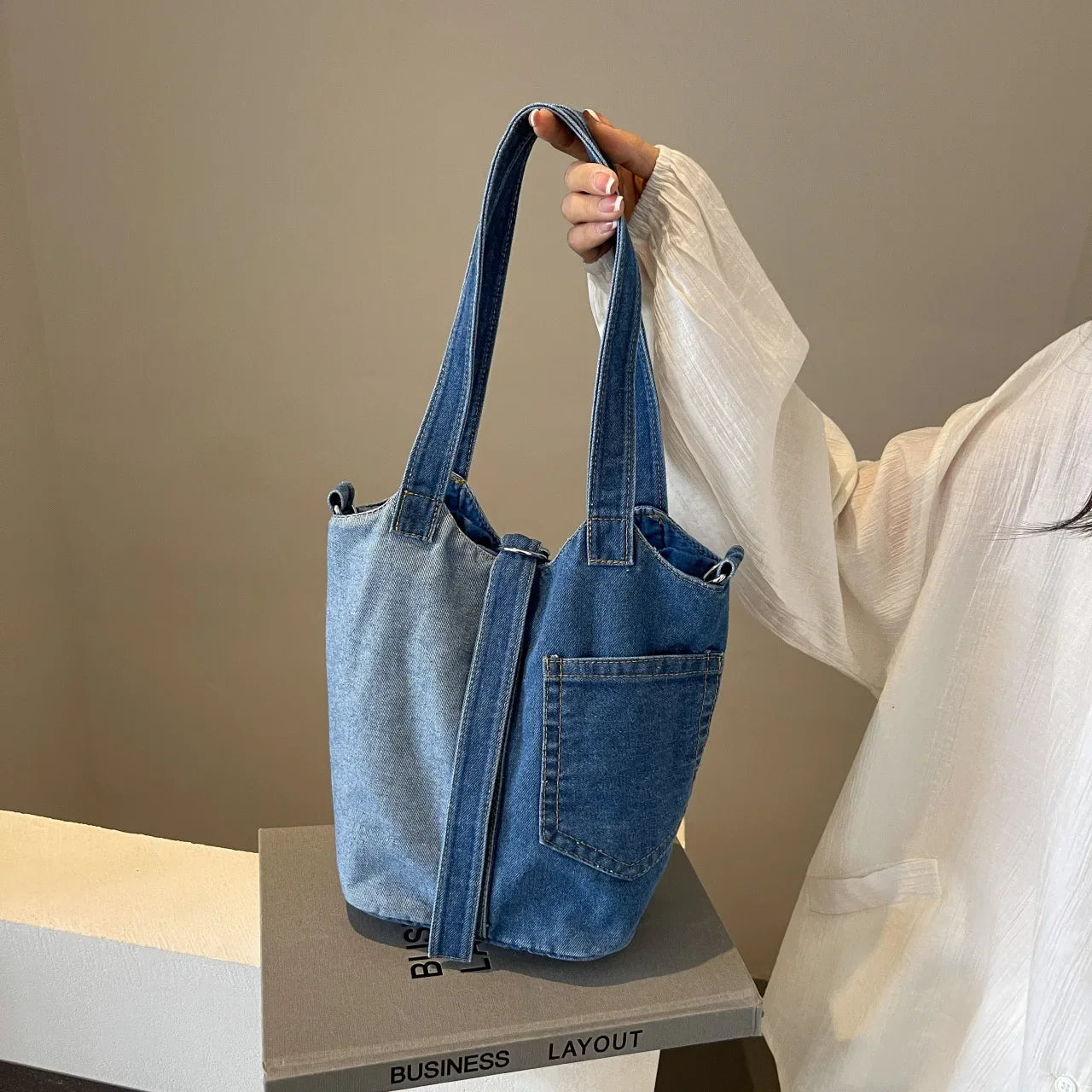 Amblot Blue Two-toned denim tote bag