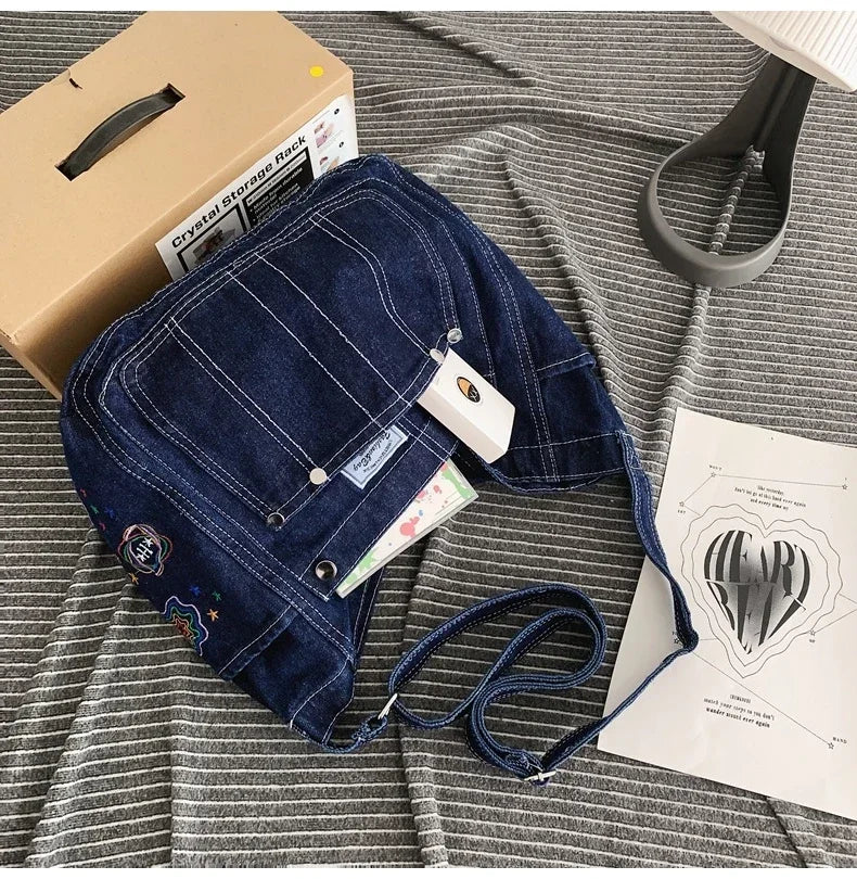 Amblot Blue Vintage denim tote bag with zipper