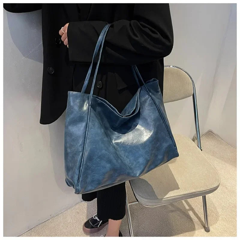 Amblot Blue Women Leather Tote Bag