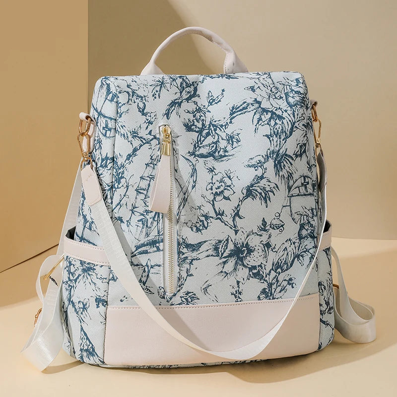Amblot Blue Women’s anti-theft leather knapsack