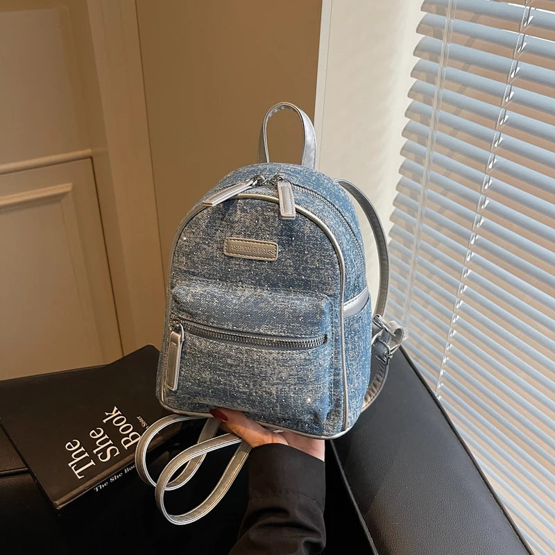 Amblot Blue Women's small denim backpack