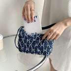 Amblot Boho chic denim purse with fringes and embroidery