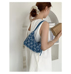 Amblot Boho chic denim purse with fringes and embroidery