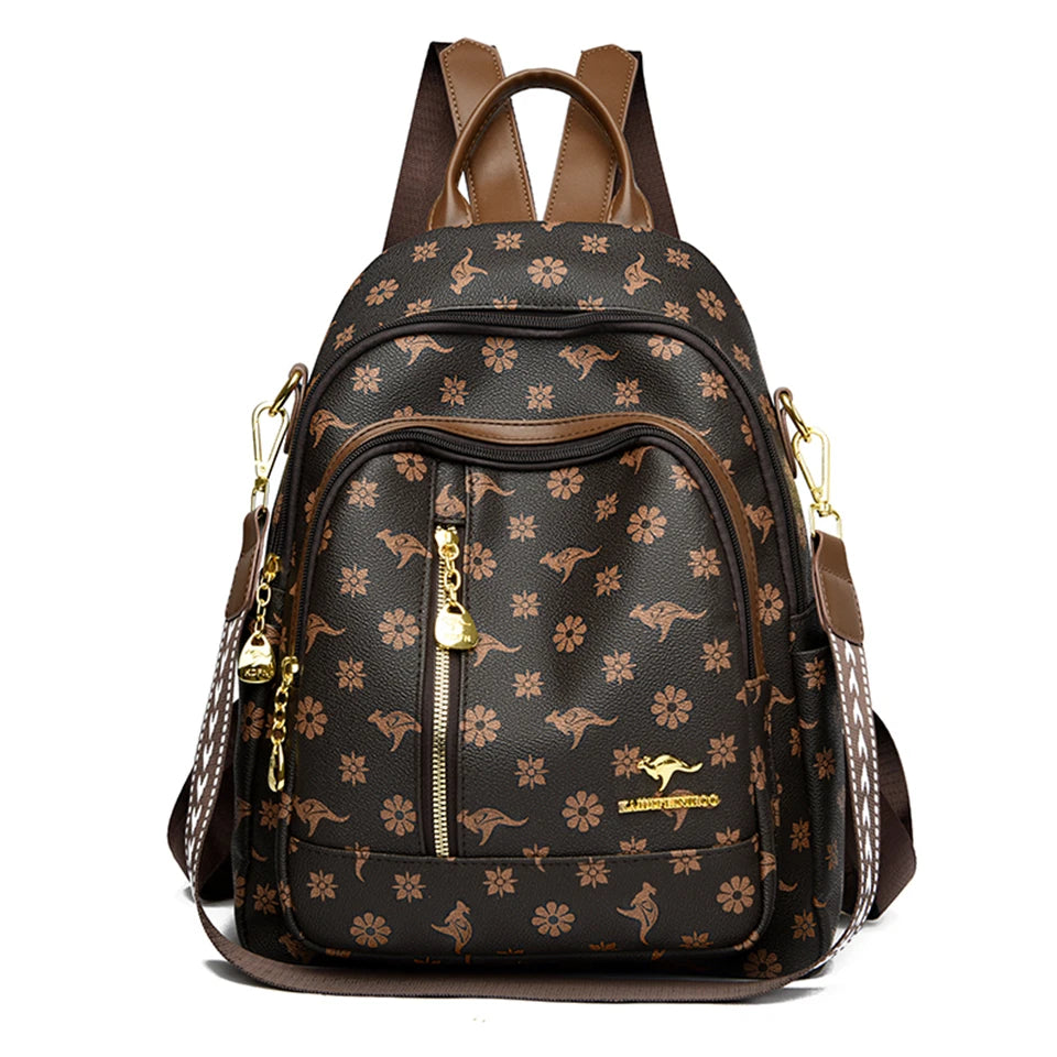 Amblot Brown and light brown Modern leather backpack for women