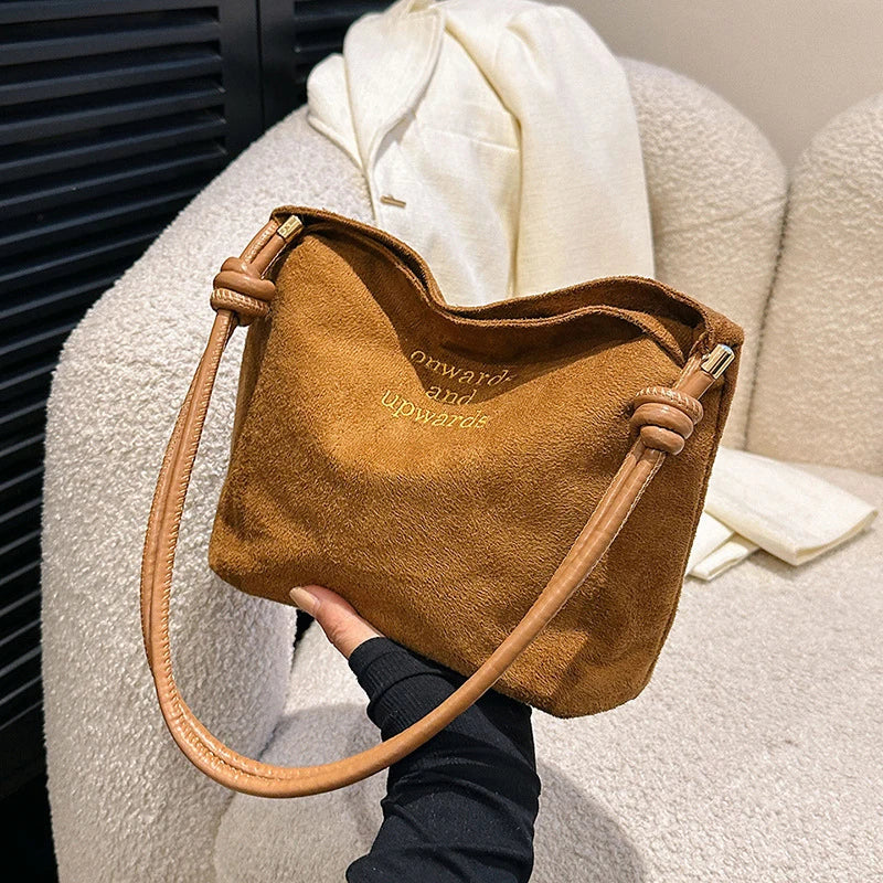 Amblot Brown Casual suede shoulder bag for city walks