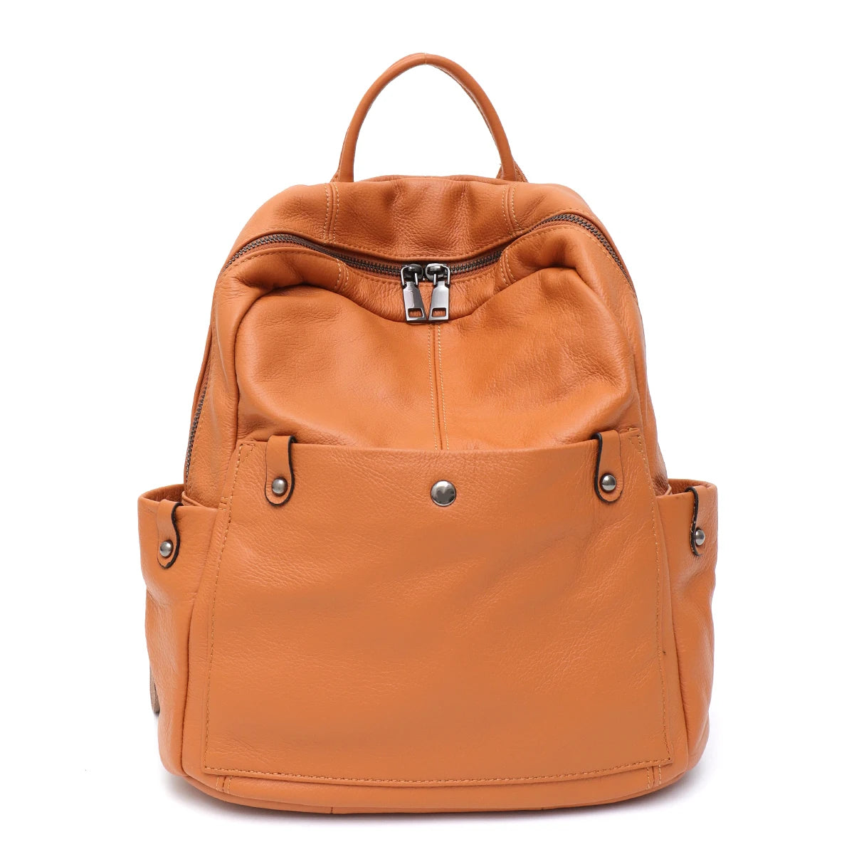 Amblot Brown Chic leather backpack with front zipper