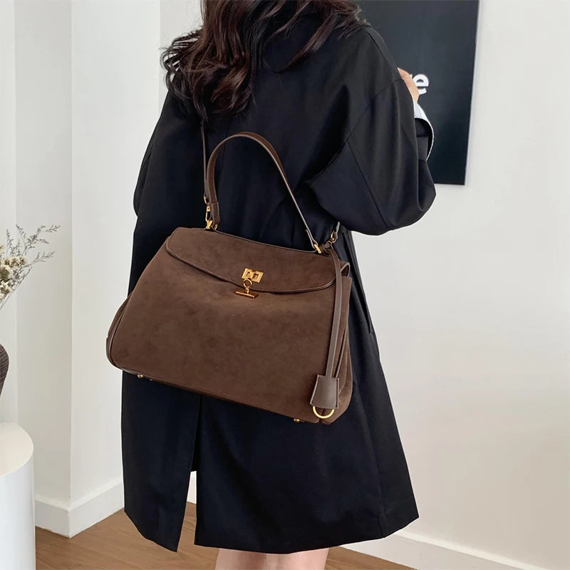 Amblot Brown Chic suede handbag for work and city style