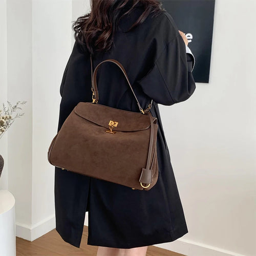 Amblot Brown Chic suede handbag for work and city style