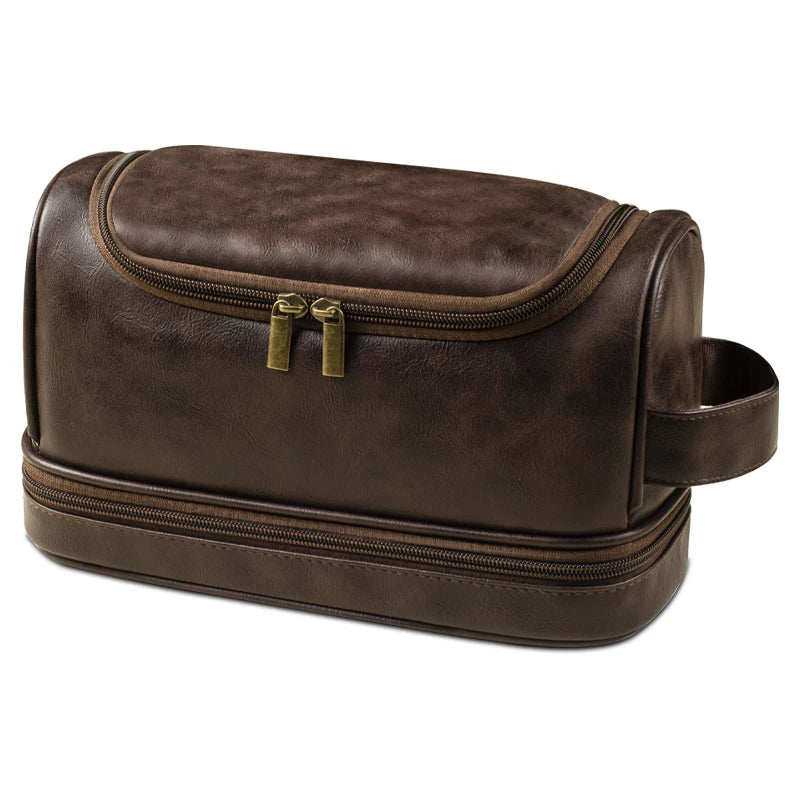 Amblot Brown Classic leather toiletry bag for men