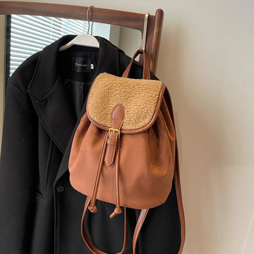 Amblot Brown Classic suede backpack for women
