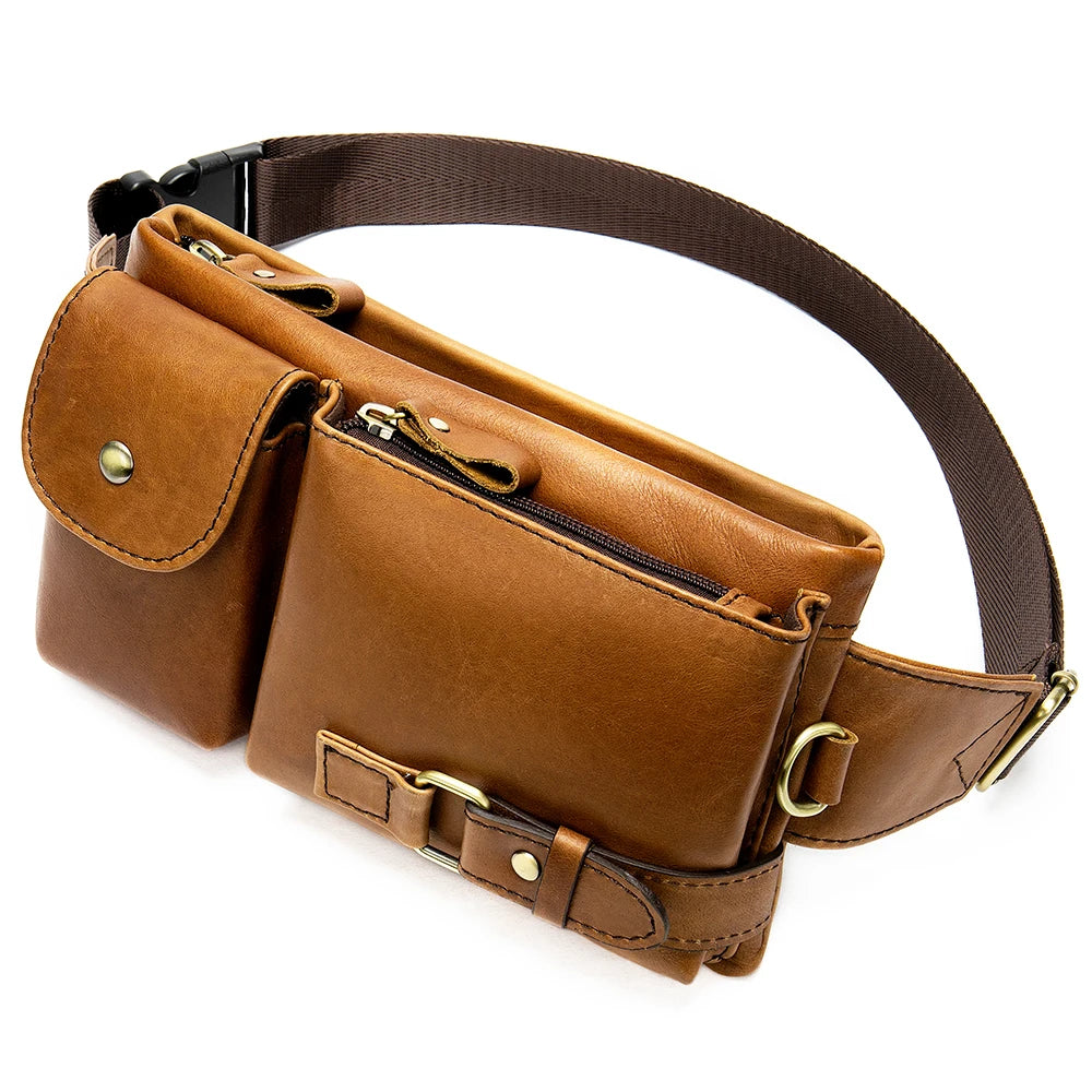 Amblot Brown Dual-pocket leather fanny pack